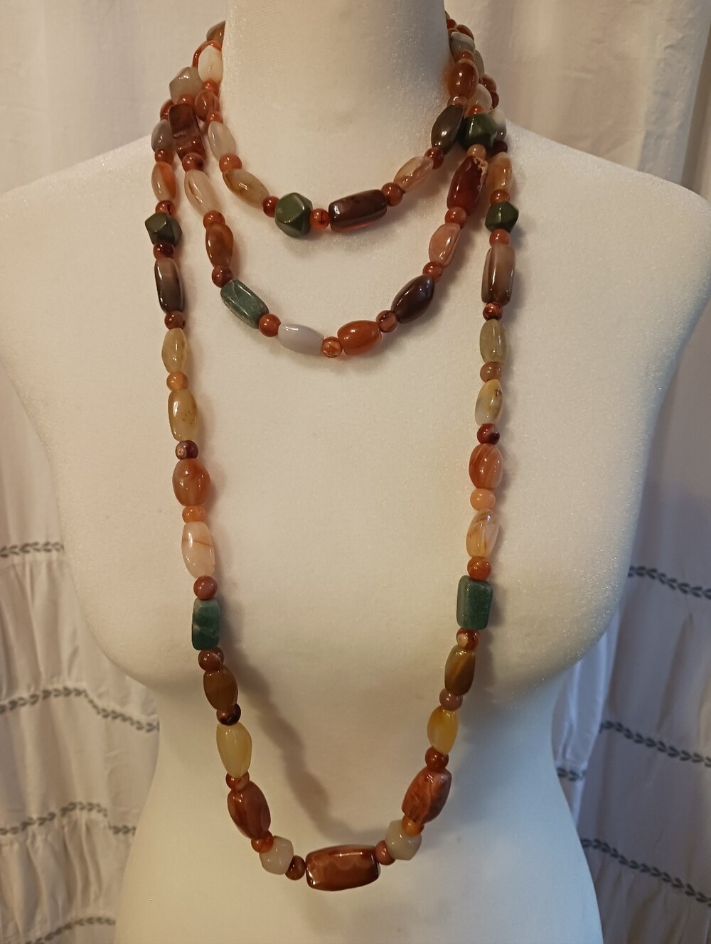 2 Strand Polished Stone Necklaces Stone Beads Heavy Boho Festival Coastal Earthy